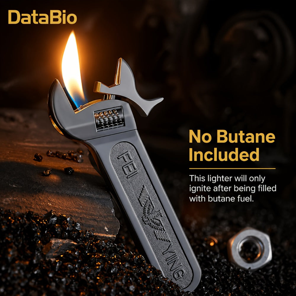 Spanner Shape Novelty Lighter ¨C Refillable Butane Windproof Metal Lighter, Cool Gadget Gift for Men | Father's Day Gift Idea | Bright Chrome & Black | No Butane Included