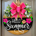 Summer Door Hanger for Front Door - Hello Summer Spring Wreath All Season Door Decor Farmhouse Hanging Sign for Home Porch Entryway Indoor Outdoor Wall Decoration