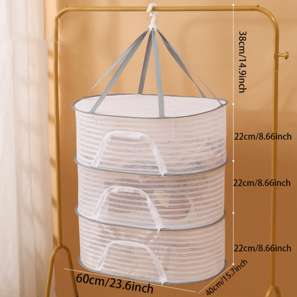 Mesh Drying Rack Foldable 2-3 Layer with Hooks & Zipper Closure ¡ª Hanging Herb Drying Net for Herbs, Fruits, Vegetables, Fish, Flowers & Clothes | Large Size