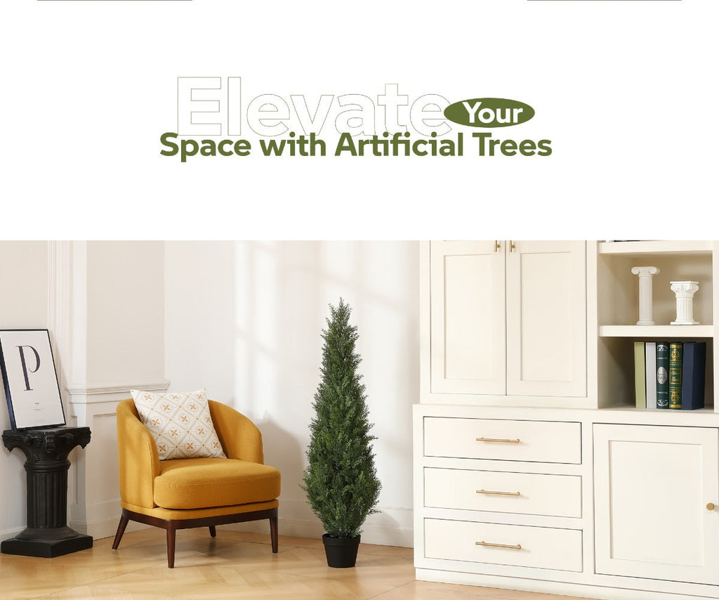Artificial Topiary Cedar Tree Outdoor Indoor UV Resistant Fake Potted Plant Faux Pine Shrub Front Porch Patio Home Office Decor 3ft 4ft 5ft 1pc 2pcs