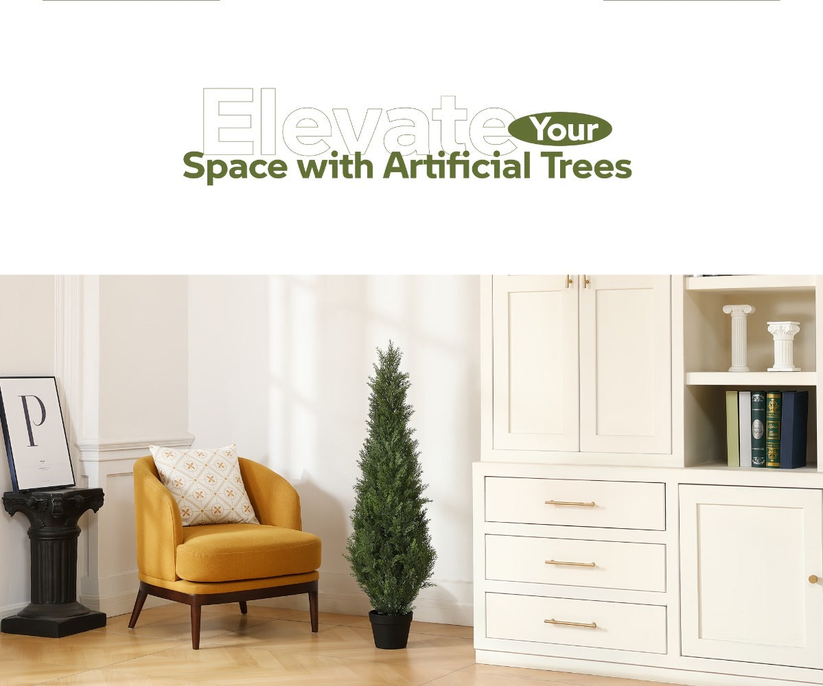 Artificial Topiary Cedar Tree Outdoor Indoor UV Resistant Fake Potted Plant Faux Pine Shrub Front Porch Patio Home Office Decor 3ft 4ft 5ft 1pc 2pcs