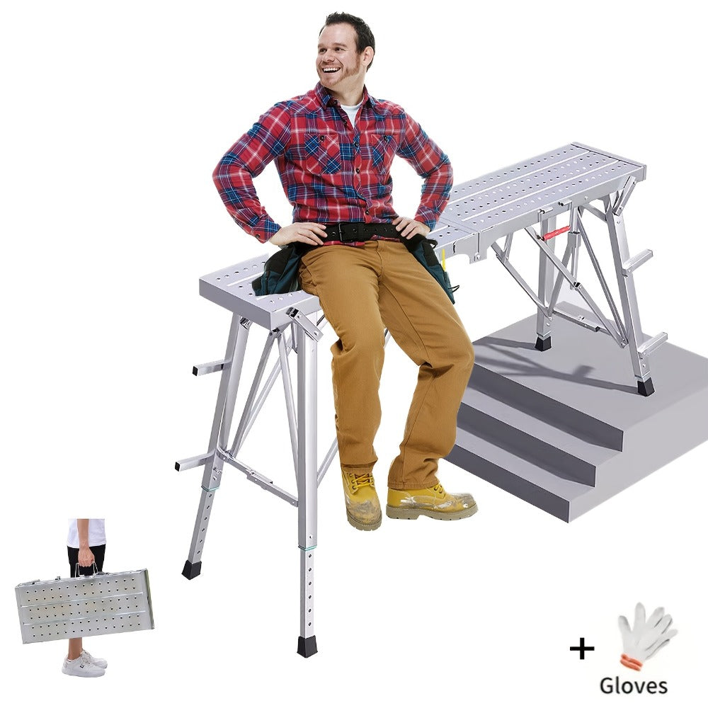 Adjustable Folding Scaffolding Work Platform 800 lbs, Portable Drywall Bench Step Ladder with Anti-Slip Feet & Safety Lock, Height 31.5¡±-49.2¡±, for Painting, Cleaning, Car Washing & Decorating
