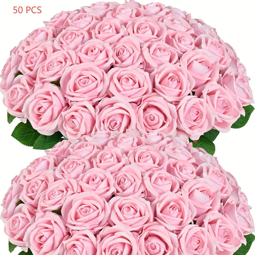 Artificial Roses Bulk with Long Stems ¨C Real Touch Velvet Fake Flowers for Wedding Bouquet, Bridal Centerpiece, Valentine's Day, Mother's Day, Home Decor (50/100pcs, Multi Colors)