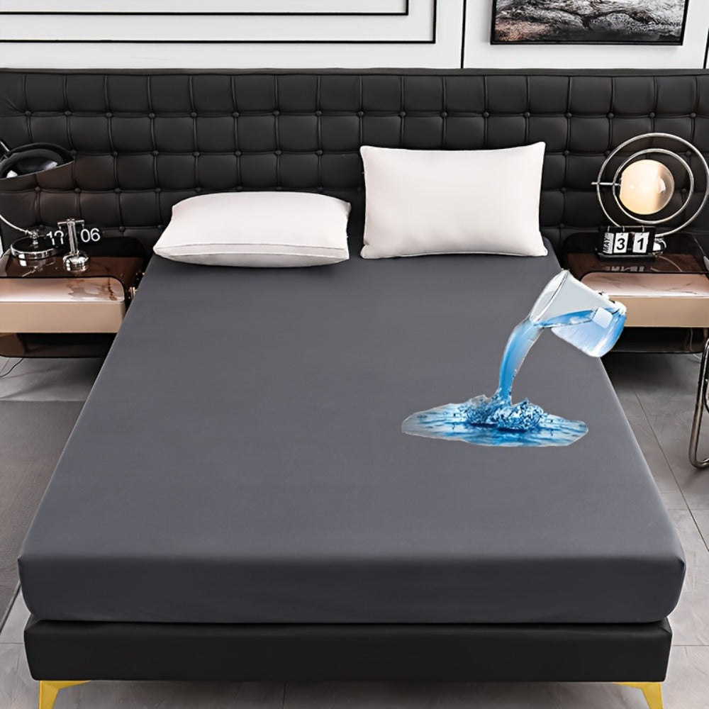 Waterproof Fitted Sheet Soft Breathable Mattress Cover Solid Color Deep Pocket Bed Sheet for Bedroom Guest Room Dorm Twin Full Queen King