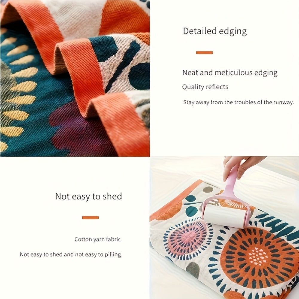 100% Cotton Bath Towel Soft Quick-Dry Absorbent Large Beach Towel, Not Pill Not Shed, Geometric Floral Design, 31x63 Inch