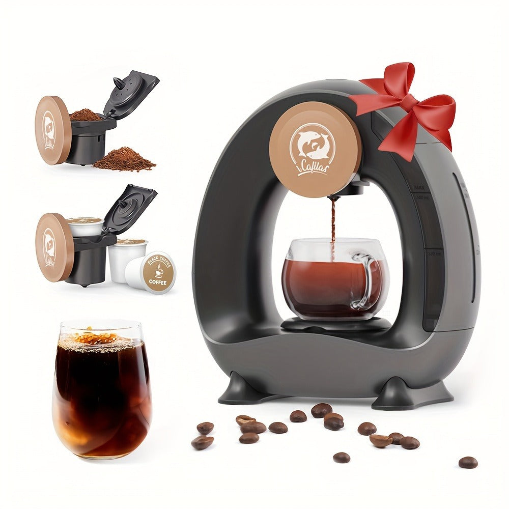 Espresso Coffee Maker 2-in-1 Single Serve Compatible with K-Cup and Ground Coffee Americano Mini Coffee Machine Tea Maker with Filter K-Cup Adapter 4-8oz Pink Champagne Gray Black
