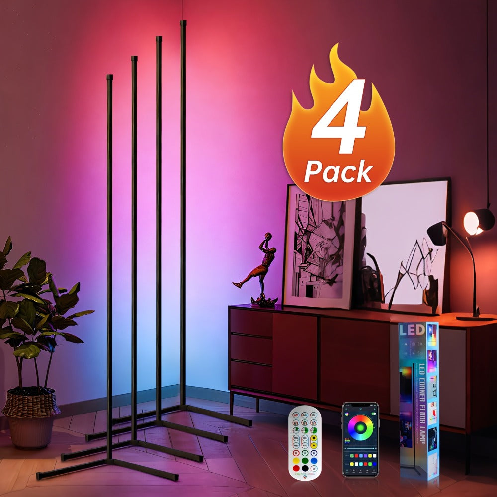 RGB Smart Floor Lamp 56 Inch ¨C 16 Million DIY Color Changing with App & Remote Control, Music Sync, 4 Modes, USB Powered for Game Room, Christmas & Halloween Decor (1, 2 or 4 Pack)
