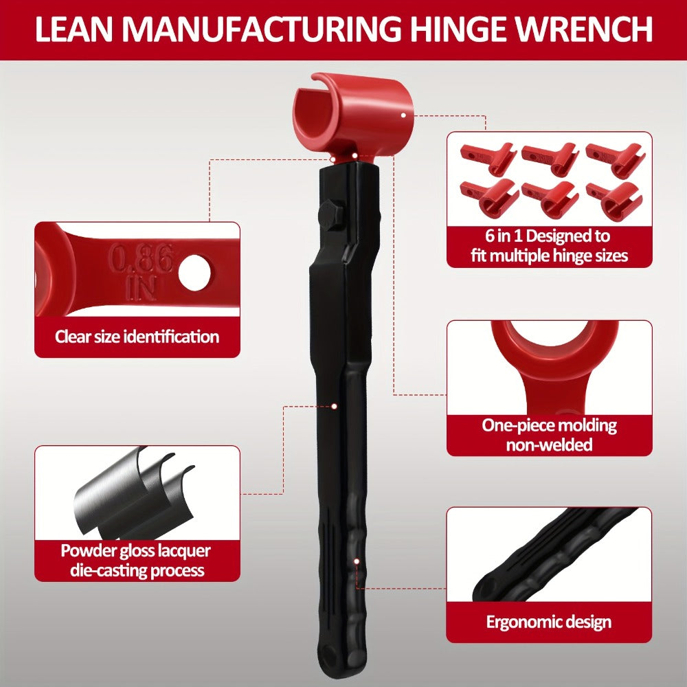 Door Hinge Adjustment Tool Kit 6-in-1 - Heavy Duty Steel Hinge Bender Wrench Set for Precise Door Gap Adjustment, Residential & Commercial Use, One-Piece Construction
