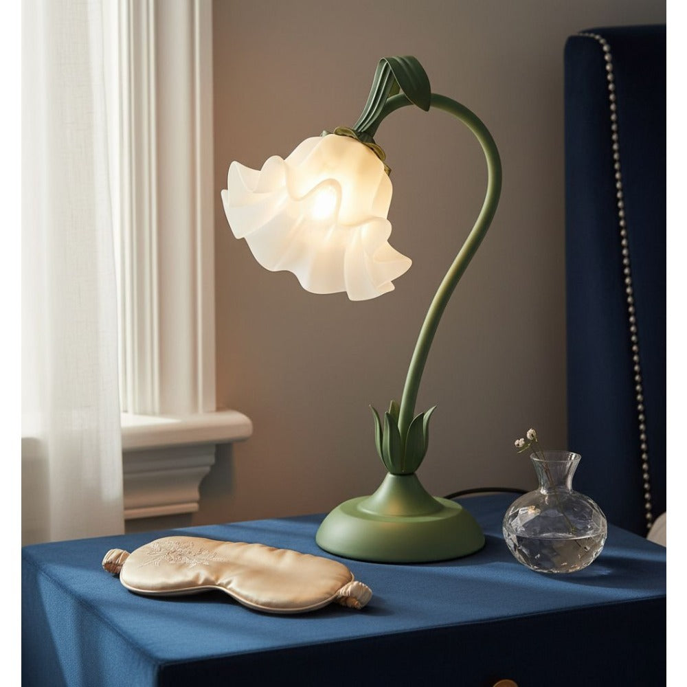 Bellflower Table Lamp ¨C Artisan Crafted Botanical Floral Dimmable Night Light, Heirloom Quality Premium Finish Desk Lamp for Bedroom Living Room Home Decor, Unique Floral Gift (Green)