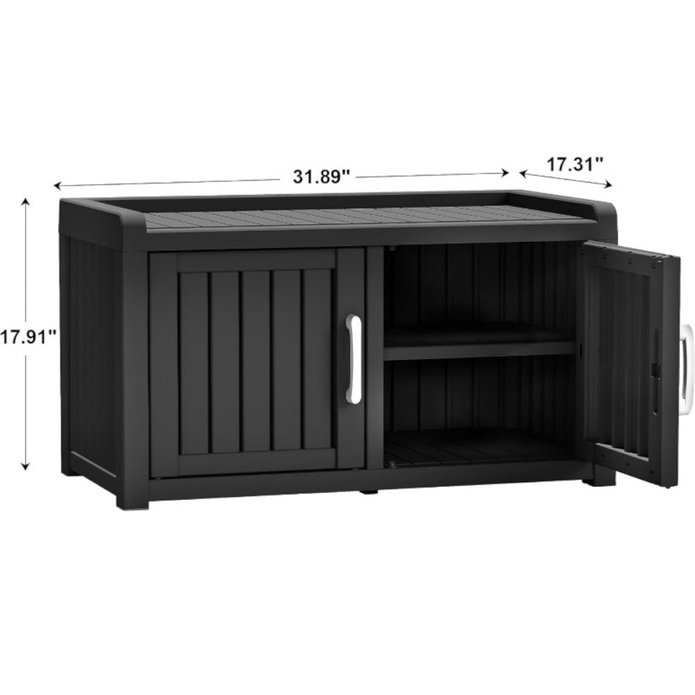 Shoe Storage Bench with Hidden Cabinet Entryway Bench All-Weather Resin Indoor Outdoor Porch Patio Mudroom Hallway Organizer