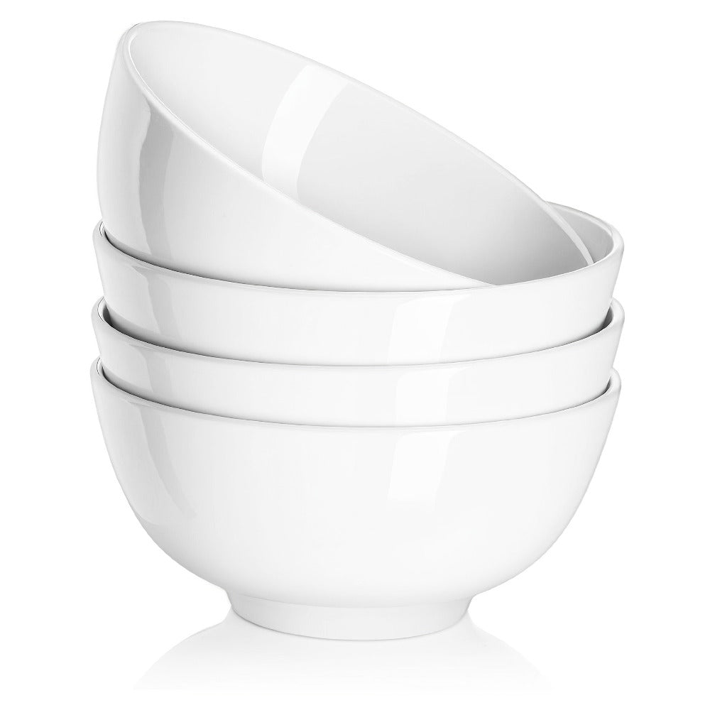 Ceramic Bowls Set 22oz White Porcelain - Dishwasher & Microwave Safe Soup Bowls for Kitchen, Cereal, Ramen, Oatmeal, Salad & Rice - Polished Finish Round Bowls Available in 4 or 6 Piece Sets