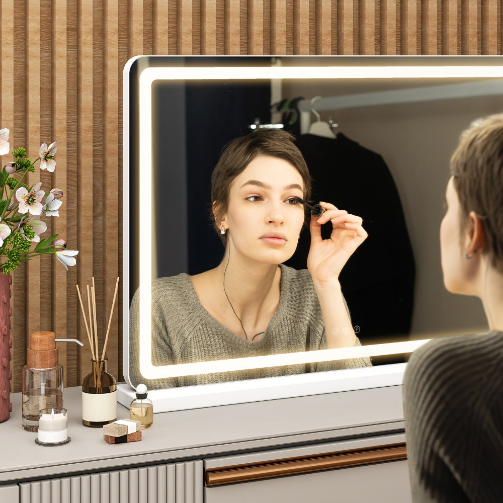 LED Vanity Mirror with Lights ¨C Dimmable 3 Color Modes, Memory Function, USB Port & Aluminum Frame for Bathroom, Bedroom & Desk Makeup Mirror, 13x17 / 22x19 / 32x22 in