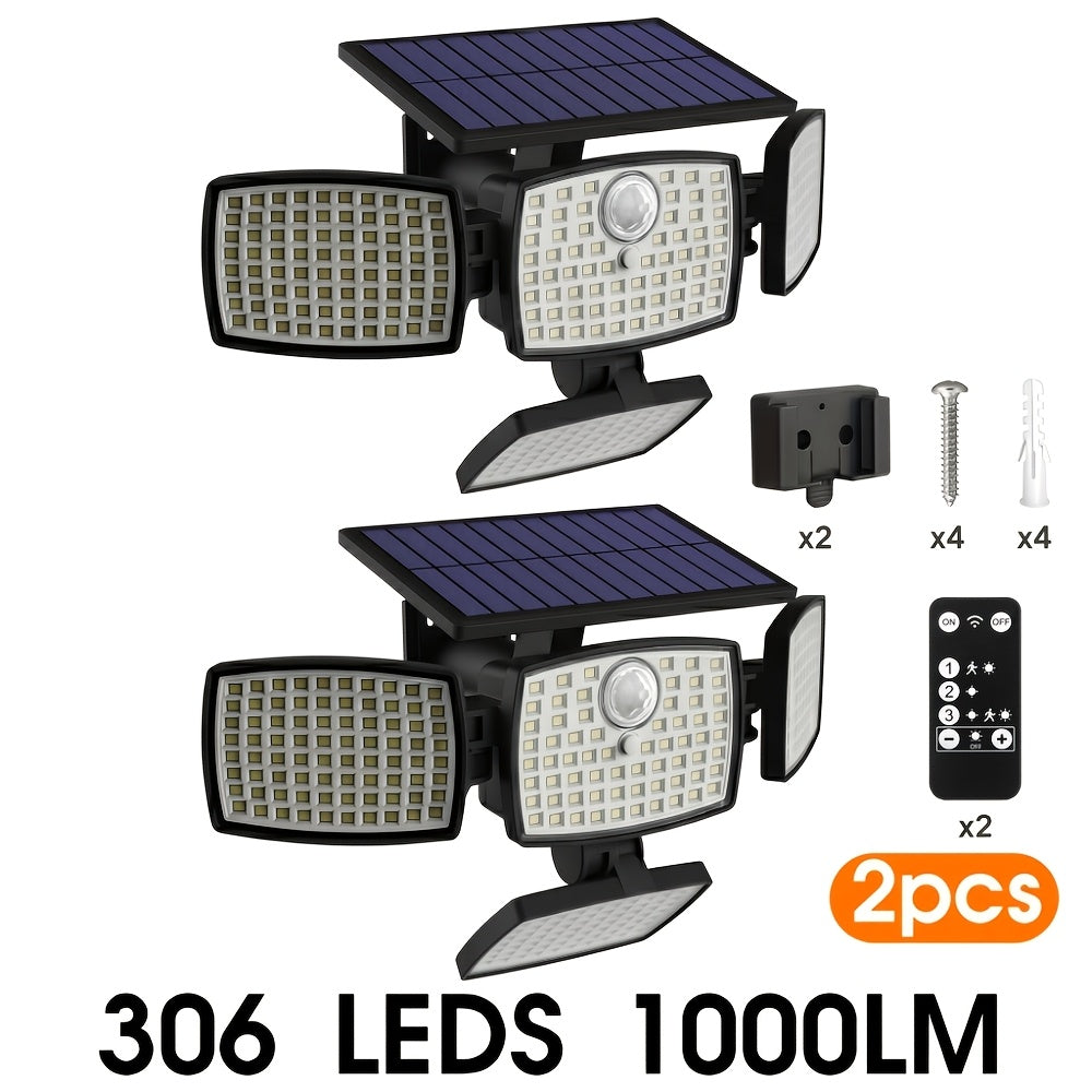 Solar Outdoor Motion Sensor Light 4-Head 3000LM ¨C 270¡ã Wide Angle, 3 Modes, IP65 Waterproof, Remote Control, Solar Flood Light for Garden Backyard Garage Wall Yard, 1/2/4 Pack