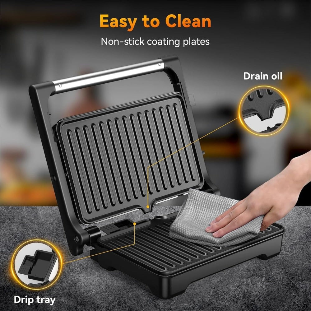 Panini Press Sandwich Maker 1200W, Non-Stick Cast Aluminum Grill with 180-Degree Opening, 2-Slice Panini Maker with Indicator Lights, Even Heat Distribution for Sandwiches Steaks Waffles