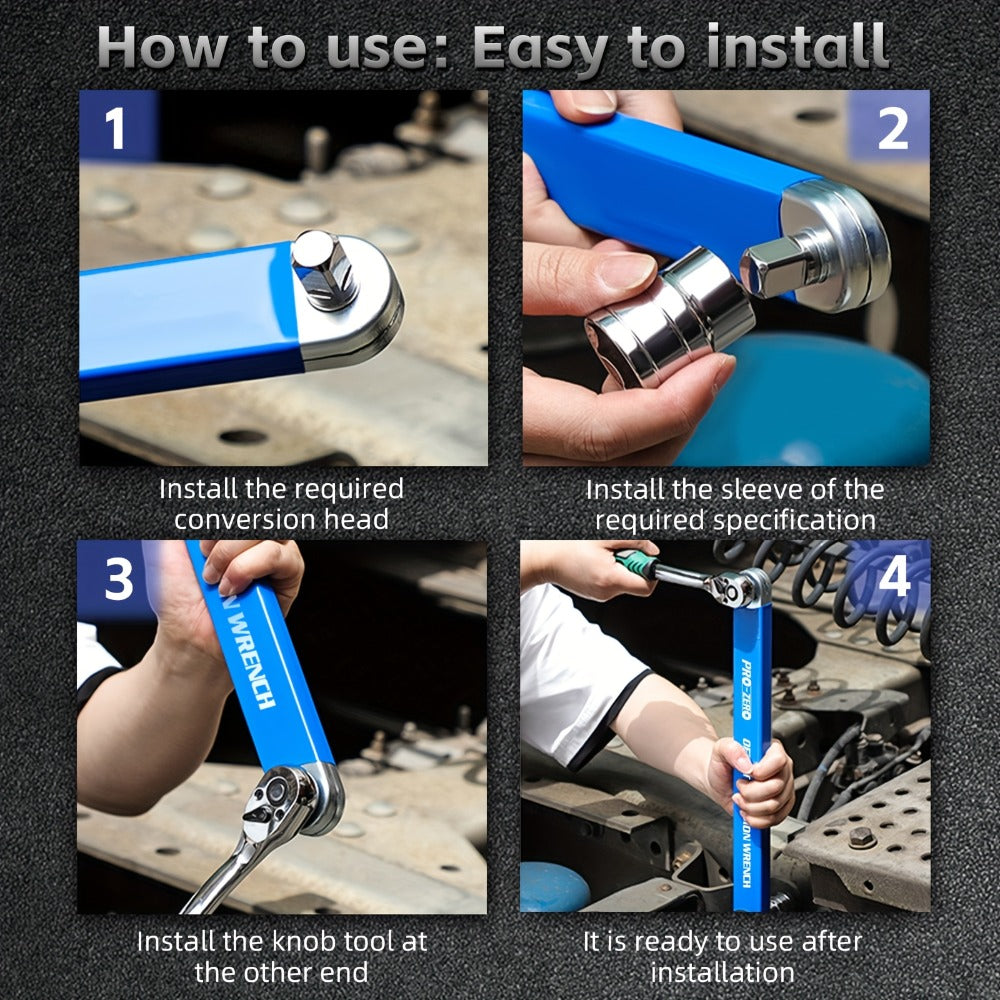 Ratchet Wrench 2-in-1 Offset Extension with 1/4¡± 3/8¡± 1/2¡± Square Head Adapters, 180-Degree Rotation High Torque Non-Slip Handle, Universal Flex Head Ratchet for Narrow Spaces & Auto Repair
