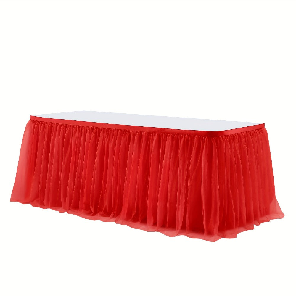 Pink Tutu Table Skirt 6ft ¨C Ruffle Tulle Table Skirt for Rectangle & Round Tables, Princess Girls Birthday Party, Cake Dessert Table Decor, Gold Brim, Multiple Colors Available