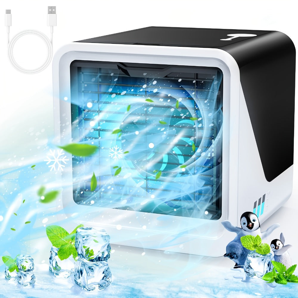 Portable Mini Air Conditioner Fan | Personal Evaporative Cooler with 3-Speed Settings & Timer, Quiet Desktop Cooling Fan for Room, Home, Office & Car Use ¨C USB Powered, Compact Design