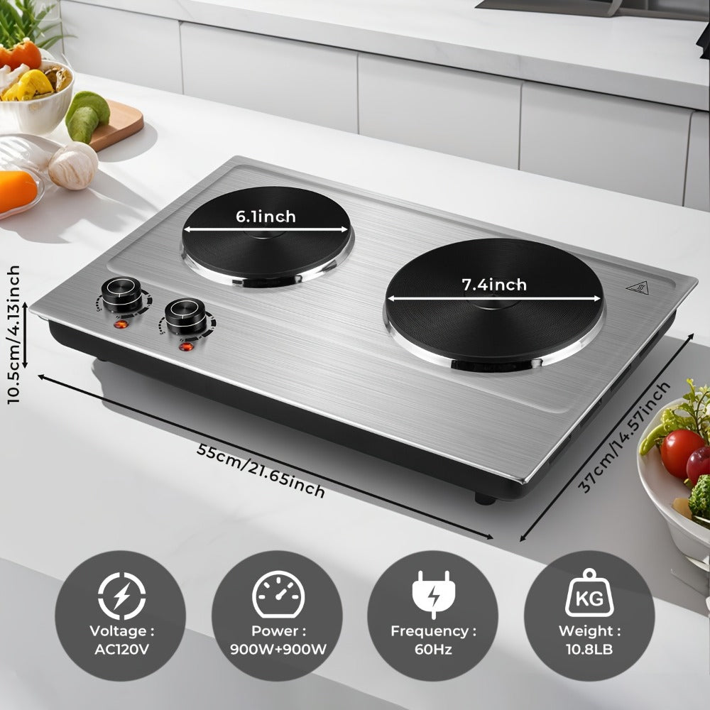 Hot Plate Electric Burner with Temperature Control ¨C Dual Size Coil Burners 7.4in & 6.1in, Countertop Electric Stove for Daily Cooking, Dorm, Office & Travel, Multiple Colors Available