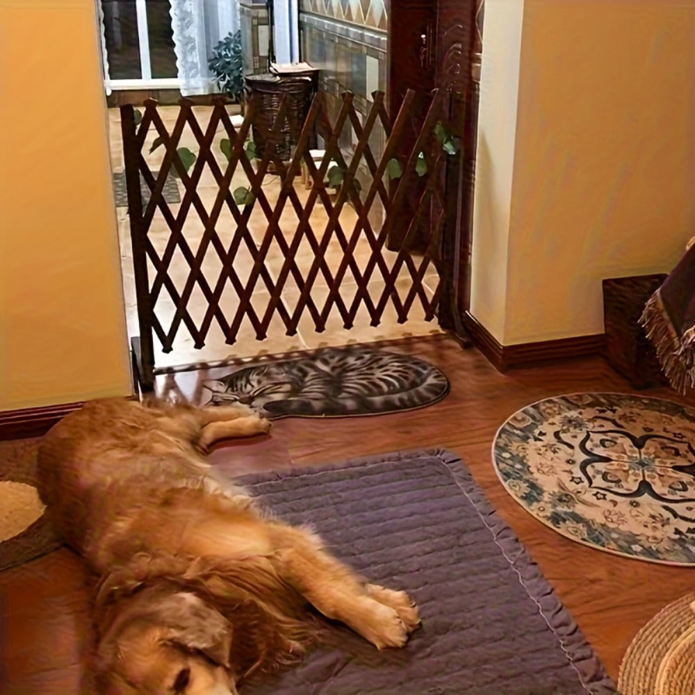 Expandable Wooden Pet Gate Fence Freestanding Retractable Indoor Outdoor Safety Barrier for Dogs Cats - Dark Style Thickened Wood Yard Garden Play Area Divider 27.56 Inch and 35.43 Inch Height Options