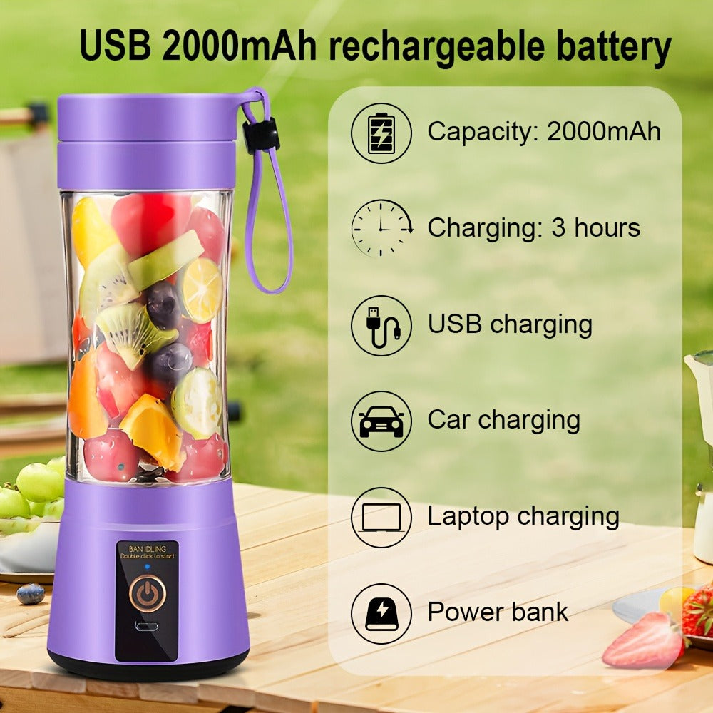 Portable Blender Cup USB Rechargeable 380ML - Mini Personal Blender with 6 Blades for Smoothies, Shakes & Juice, Compact Travel Blender for Office, Gym, Picnic & Outdoor, 5 Colors