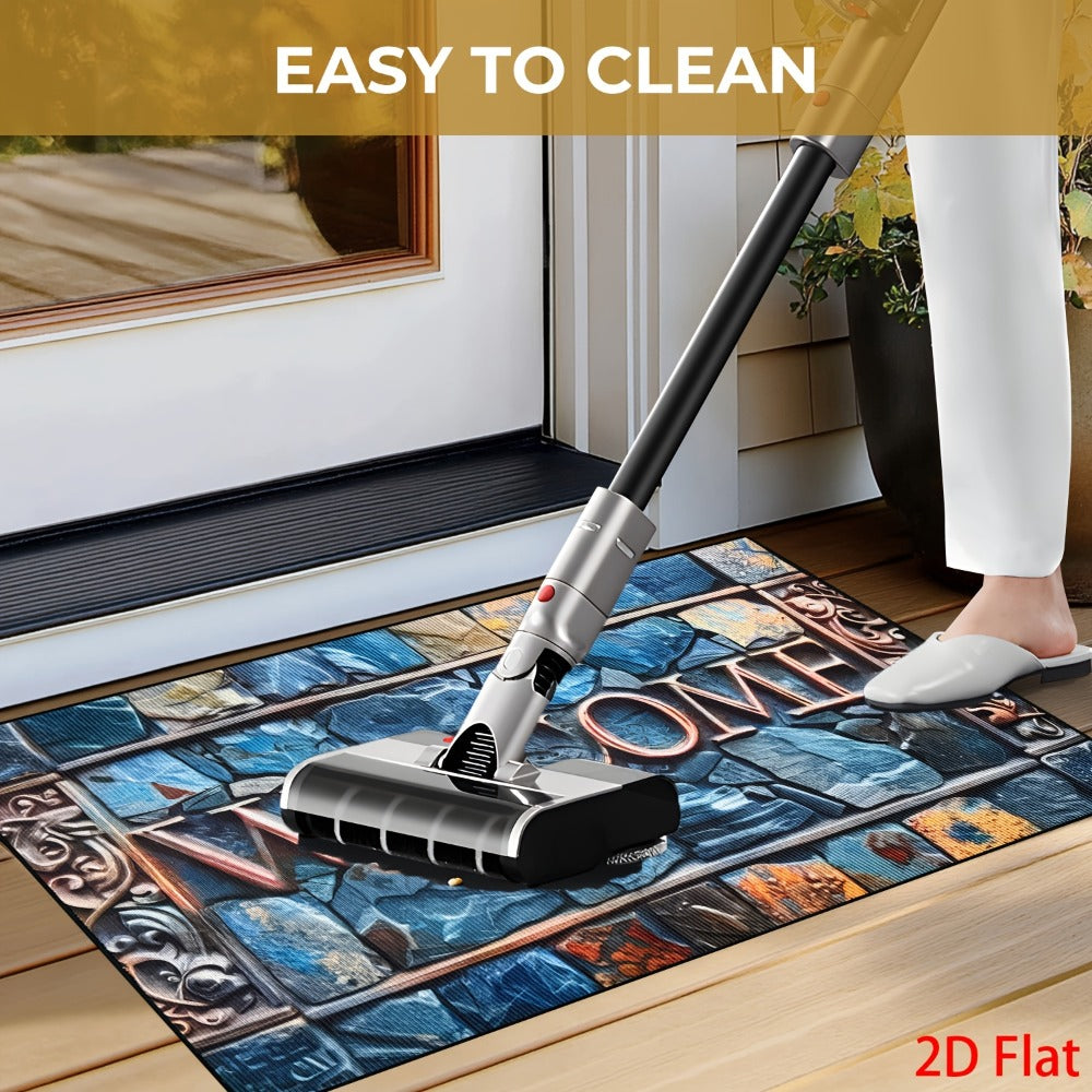 Non-Slip Welcome Doormat Stone Pattern Entrance Carpet Indoor Outdoor Floor Mat
