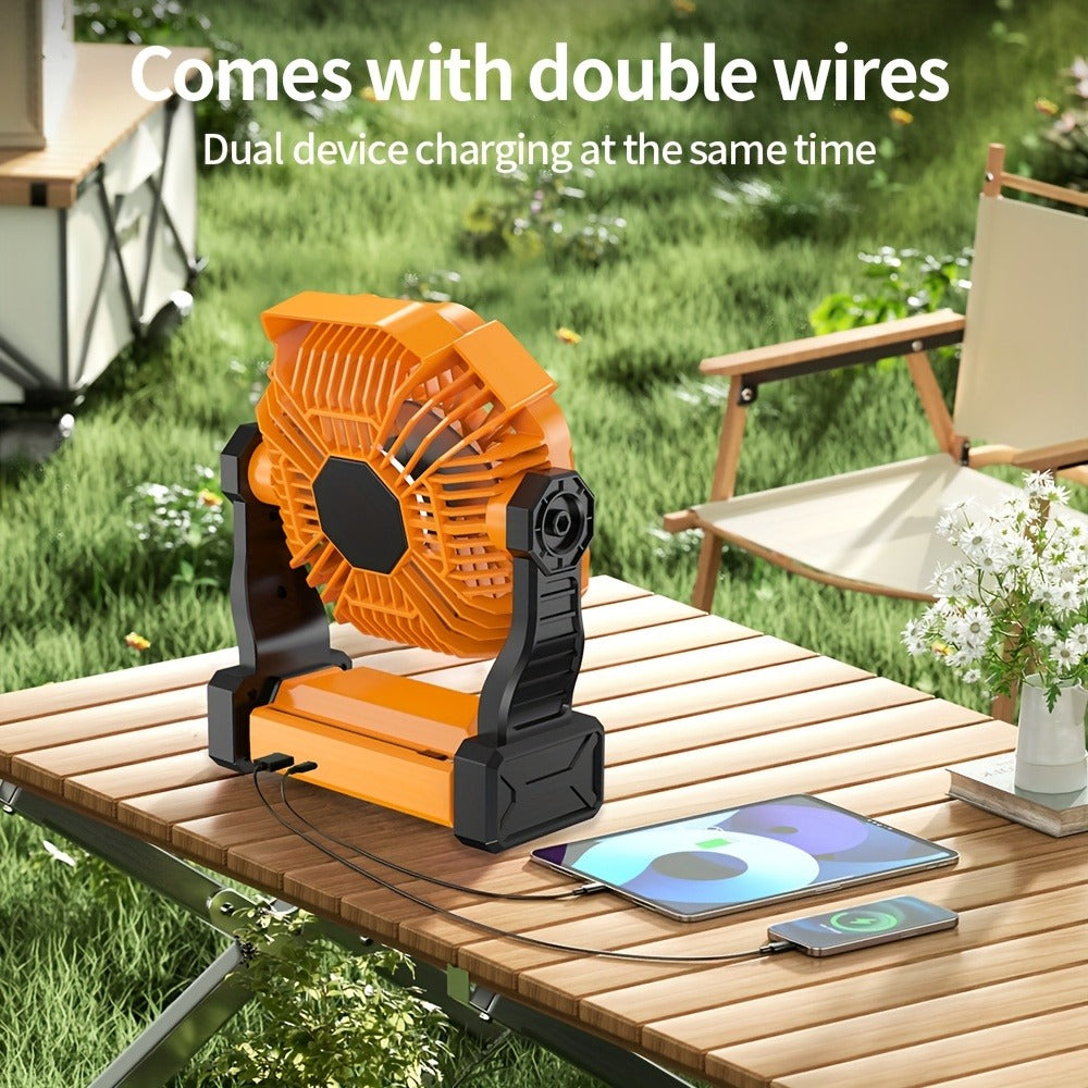 Portable Outdoor Fan 20000mAh, 3-in-1 Rechargeable Camping Fan with LED Lantern & Power Bank, Timer Rotation Hook for Tent Golf BBQ Travel Party Power Outage, Pink Green Black Orange Purple Blue