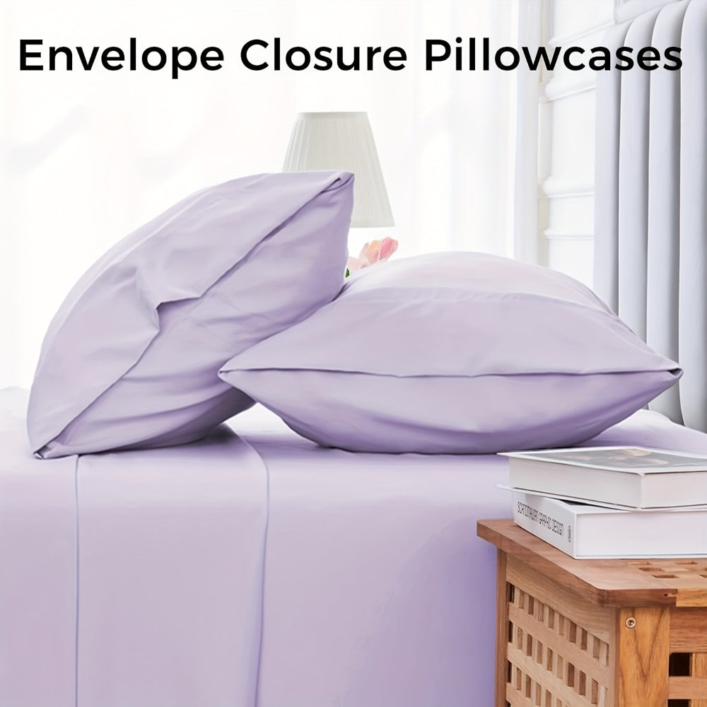 Microfiber Bed Sheet Set 4-Piece Deep Pocket Fitted Sheet Flat Sheet Pillowcases Twin Full Queen King All Colors Soft Breathable Fade Resistant Easy Care
