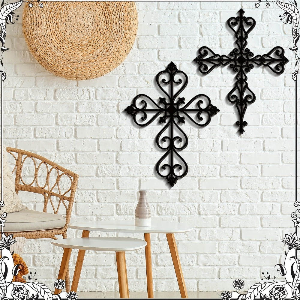 Wooden Wall Cross 6pcs Hand-Carved Vintage Wood Crucifix with Christ Figure, Large 12x8 Inch Religious Wall Decor for Home Church Chapel Decorations