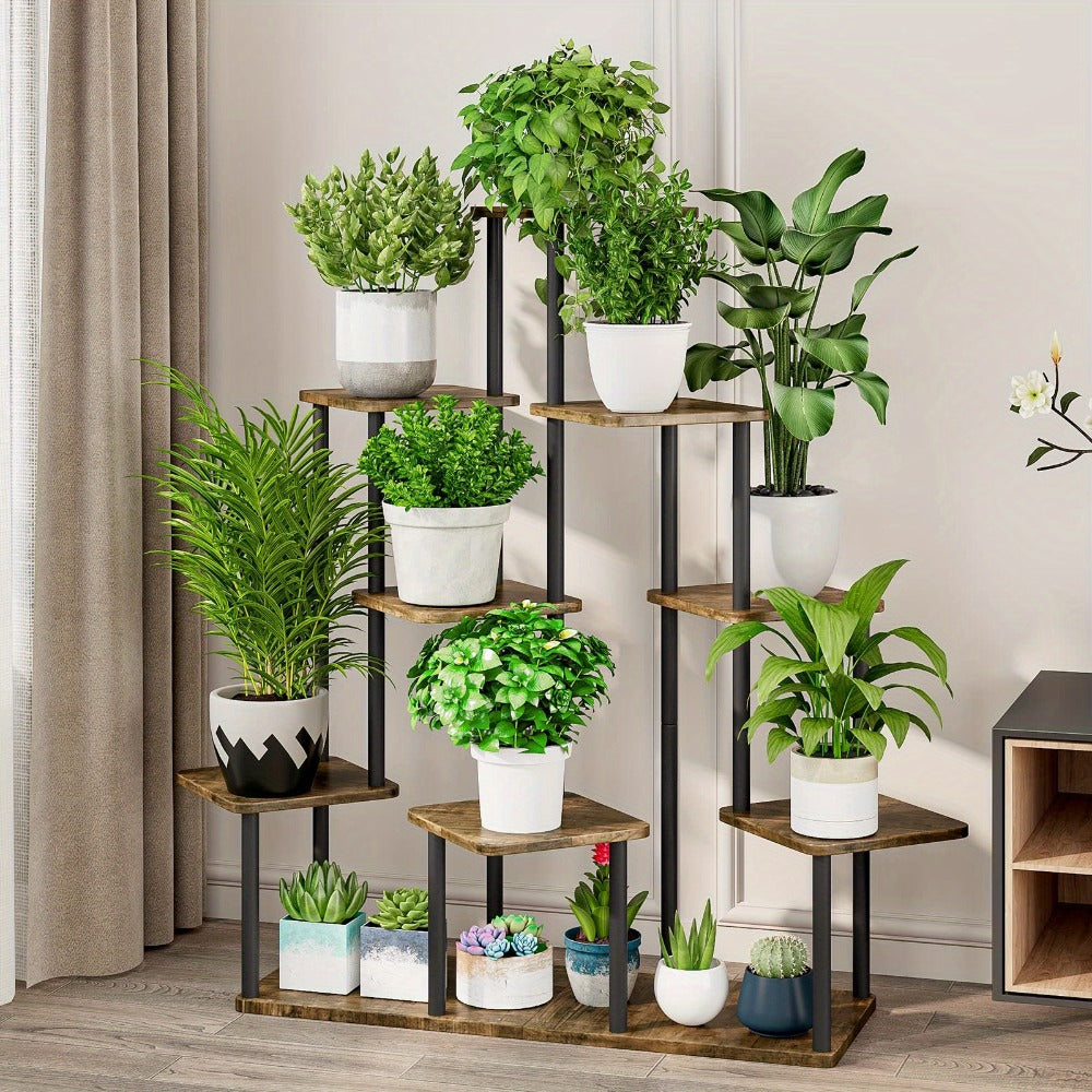 Plant Stand Indoor Multi Tier Corner Metal Flower Stand Tall Plant Shelf for Living Room Bedroom Patio Garden Balcony 5 Tier 7 Tier 9 Tier Black White Black Oak Utility Rack