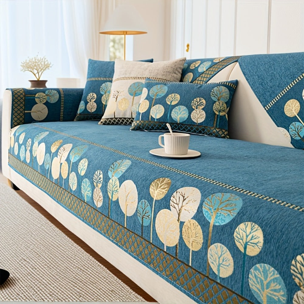 Sofa Couch Cover Light Luxury Geometric Embroidery 1pc - Knit Anti-Slip Four Seasons Universal Pet Friendly Furniture Protection Slipcover | Grey Blue White | Single 2-Seat Living Room Bedroom Office