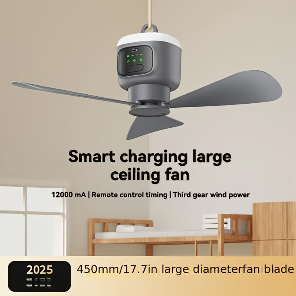 Remote Control Camping Fan 12000mAh Battery Portable Outdoor Fan with LED Light 4-Speed Settings 8-Hour Timer 30-Hour Runtime Rechargeable Tent Fan