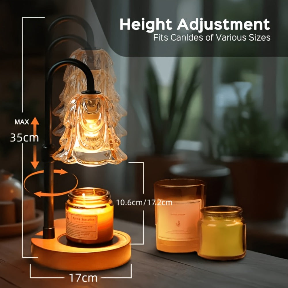 Candle Warmer Lamp 2 Pack with Dimmer and 12H Timer Adjustable Height Brightness Wood Base LED Wax Melt Warmer Flameless Candle Lamp for Home Decor Bedroom Living Room Gift for Mom Wife Friends