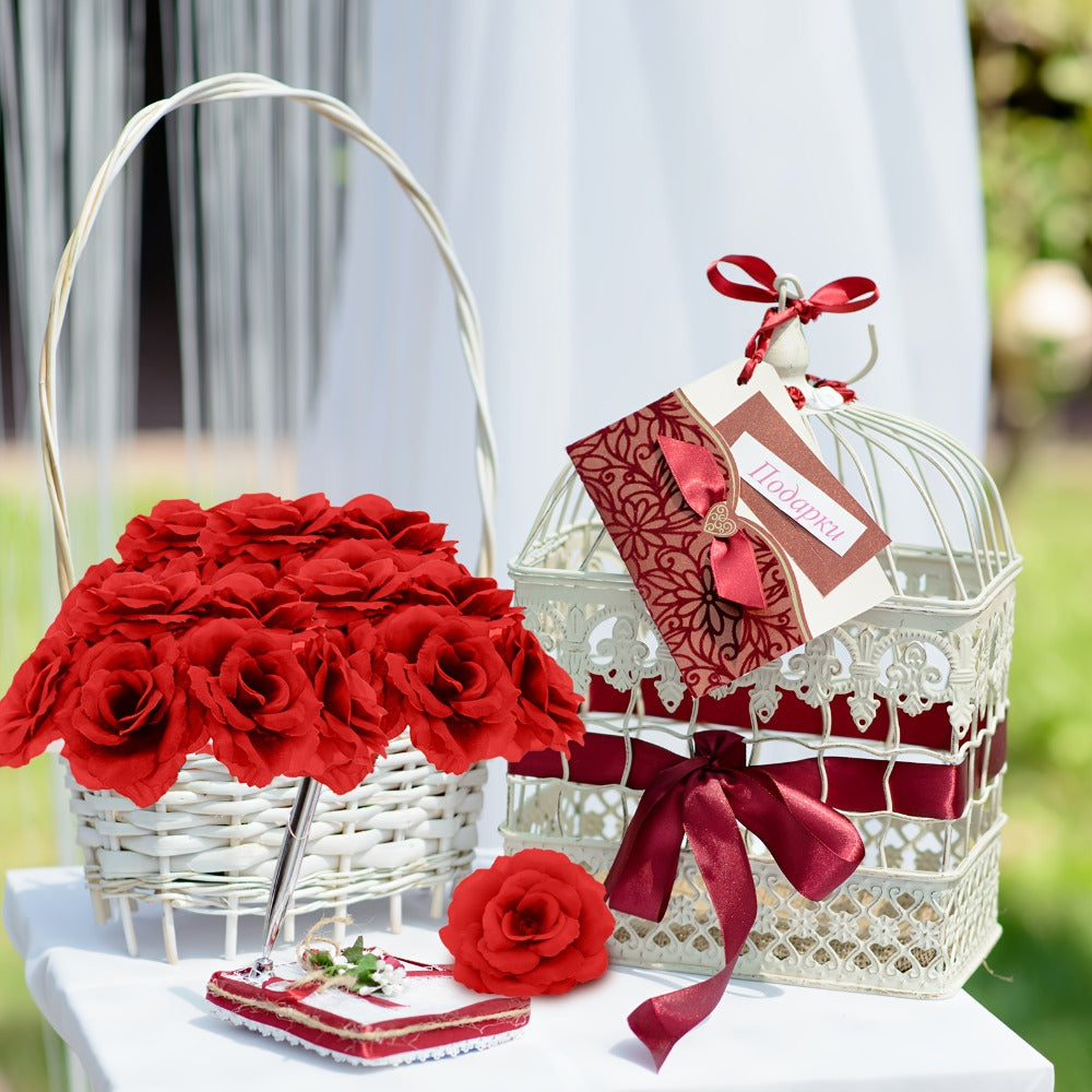 Artificial Roses with Stems 50pcs Silk Fake Flowers | 3 Inch Flower Head 6 Inch Stem Detachable DIY | Wedding Valentine's Day Home Decor Bouquet Arrangement in 6 Colors