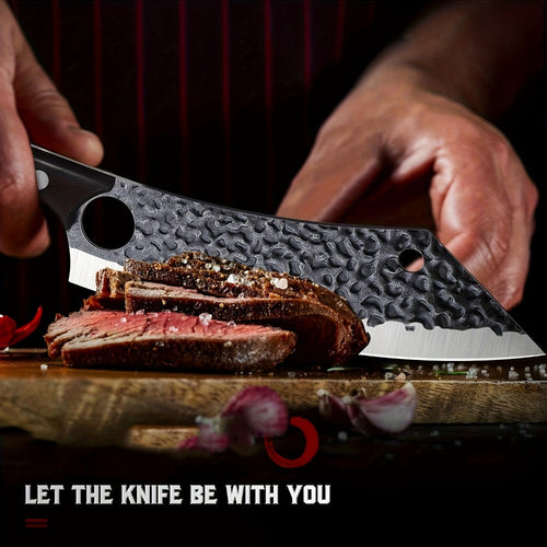 Butcher Knife 8 Inch Hand Forged High Carbon Steel Cleaver ¨C Meat & Vegetable Chopping Knife with Finger Hole, Wooden Handle