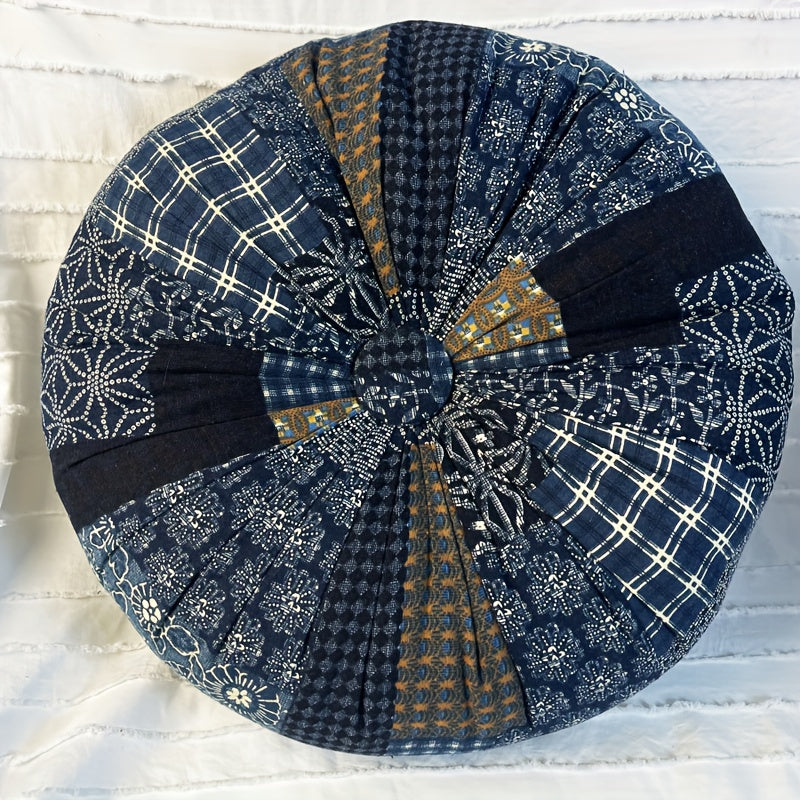 Floor Pillow Round Bohemian Thick Cushion Vintage Floral Pattern Boho Meditation Seat Pad Fade Resistant Cotton Filled Decorative Pouf for Living Room Bedroom All Seasons