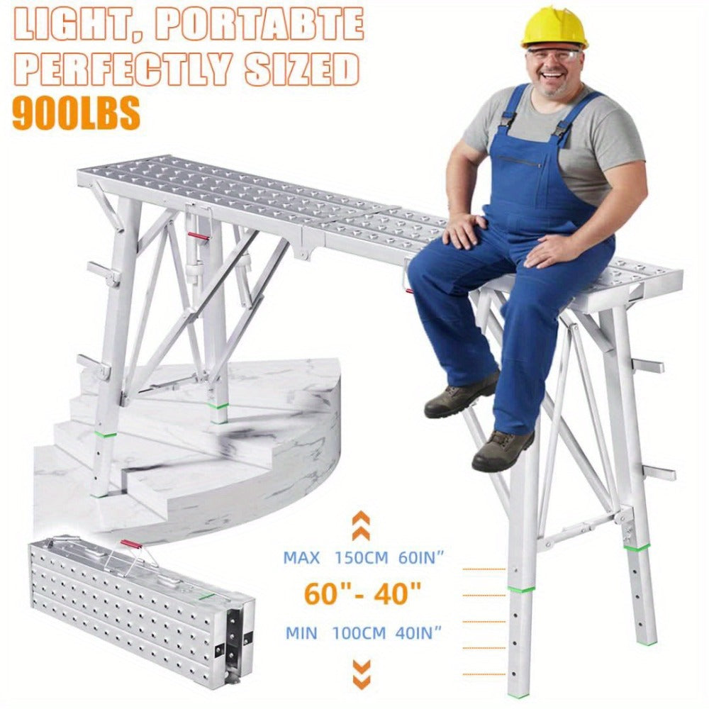 Heavy Duty Folding Work Platform Scaffold 1455 Lbs Capacity Portable Adjustable Height Ladder Stool ¨C Multi-Function Step Stool for Painting Home Renovation Construction Indoor Outdoor Use
