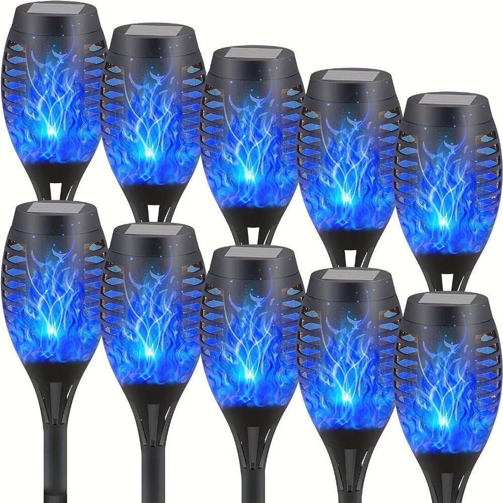 Solar Torch Lights Flickering Flame Outdoor ¨C Auto On/Off Dancing Flame Solar Garden Lights IP54 Waterproof | Landscape Pathway Torch for Garden, Yard, Patio & Christmas Decoration | 6/8/12pcs Blue