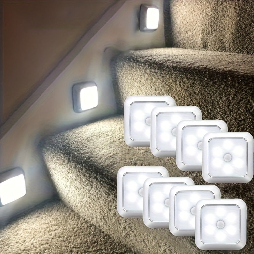 LED Night Light 4 Pack Motion Sensor Battery Powered Dusk to Dawn Smart Sensor Compact Nightlight Wall Mount Freestanding for Bedroom Bathroom Toilet Stairs Hallway Cool White