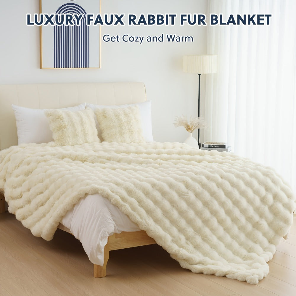 Faux Rabbit Fur Throw Blanket ¨C Ultra-Soft Plush Fleece for Bed, Couch, Sofa & Travel, All Season, 11 Colors, Throw to King Size