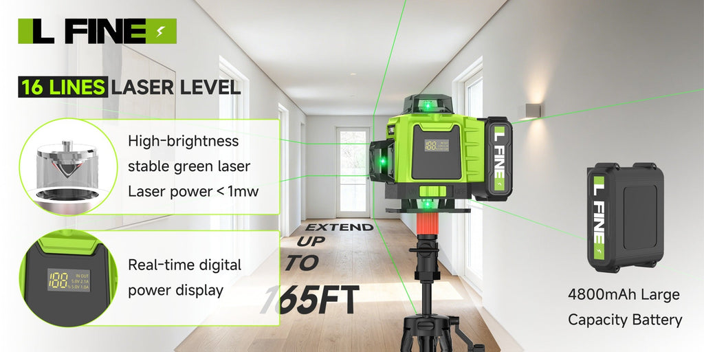 Laser Level 16 Line 4D Green Self-Leveling with Tripod 360 Degree Rotary Cross Line High Precision Auto Leveling Tool Rechargeable Lithium Battery Vertical Horizontal for Tiling Hanging Pictures Construction