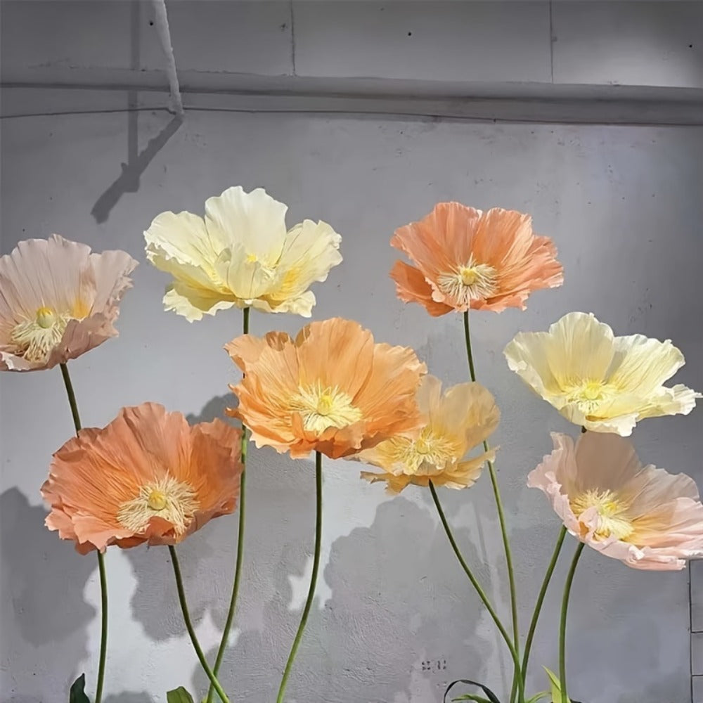Giant Paper Poppy Artificial Flower - Super Large Floor Standing Fake Flower for Wedding Backdrop, Shop Window Display, Event & Party Decoration, Paper Art Floral Decor, Multiple Colors