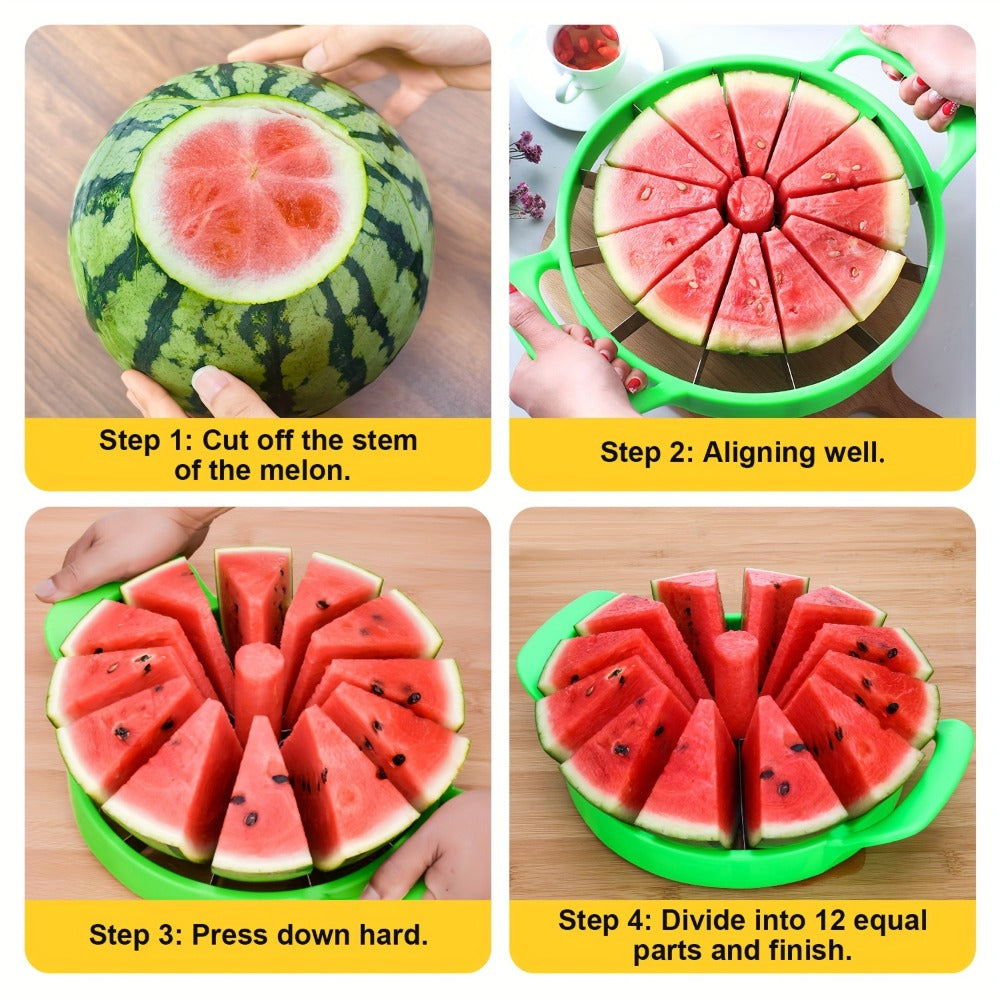 Stainless Steel Watermelon Cutter Slicer - One-Motion Core & Slice Tool, Reusable Fruit Separator for Kitchen