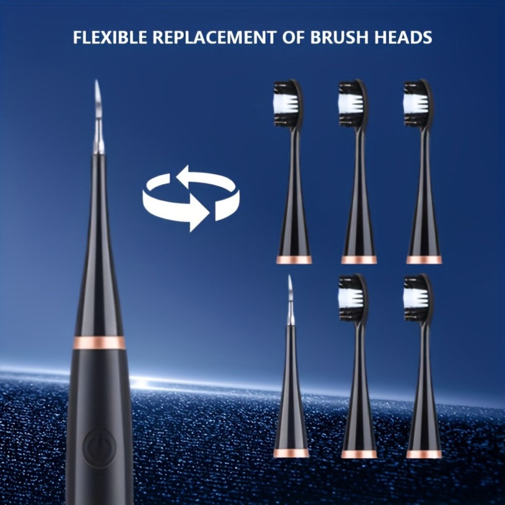 USB Electric Toothbrush Set - 5 Replaceable Brush Heads & 2 Cleaning Heads, USB Rechargeable Electric Toothbrush with Travel Case, Complete Oral Care Kit for Home & Travel, Black or White