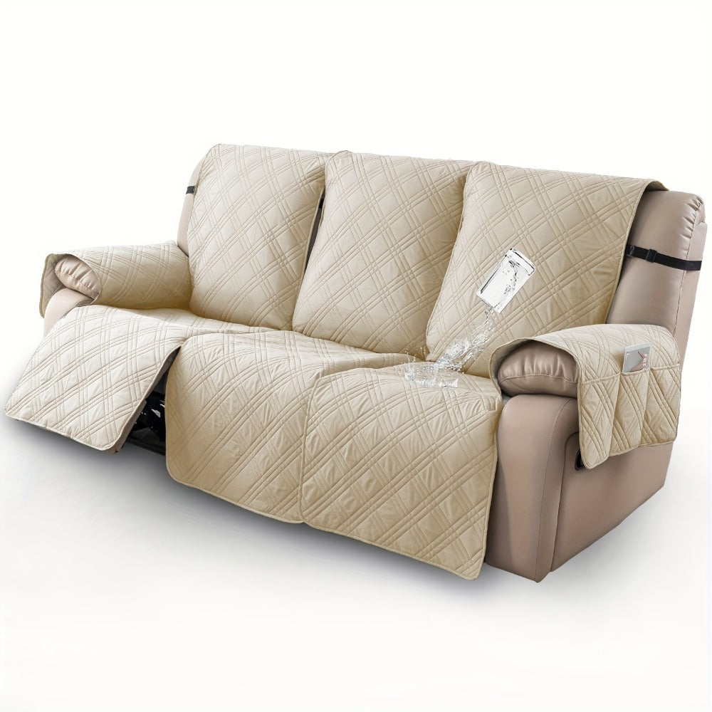 Waterproof Recliner Slipcover 3pcs Set | Non-Slip Quilted Elastic Recliner Chair Cover, Furniture Protector for Living Room Bedroom Office, 8 Colors