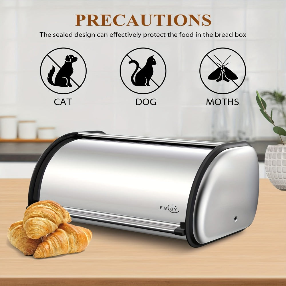 Stainless Steel Roll Top Bread Box 13 Inch - Countertop Bread Storage Container with Lid, Keeps Bread Fresh & Insect-Free, Holds Large Loaves, Bagels, Muffins