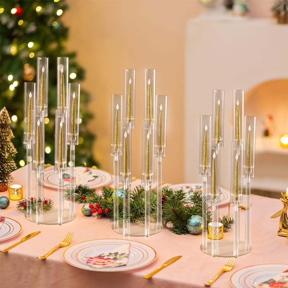 Acrylic Candelabra 6-Arm Candlestick Holder 26.8 Inch Clear Crystal Candle Holders Bulk for Wedding Table Centerpieces, Party Home Decoration, Valentine's Day Anniversary Christmas