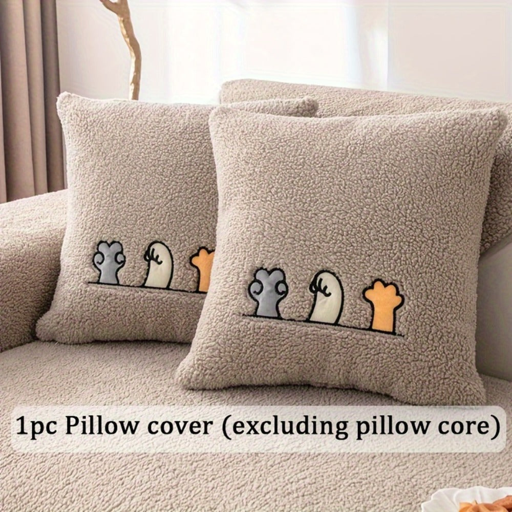 Plush Shearling Sofa Cover Non-Slip Pet-Friendly Couch Protector Animal Bone Embroidery Soft Warm for Living Room Bedroom Office 2 3 4 Seater