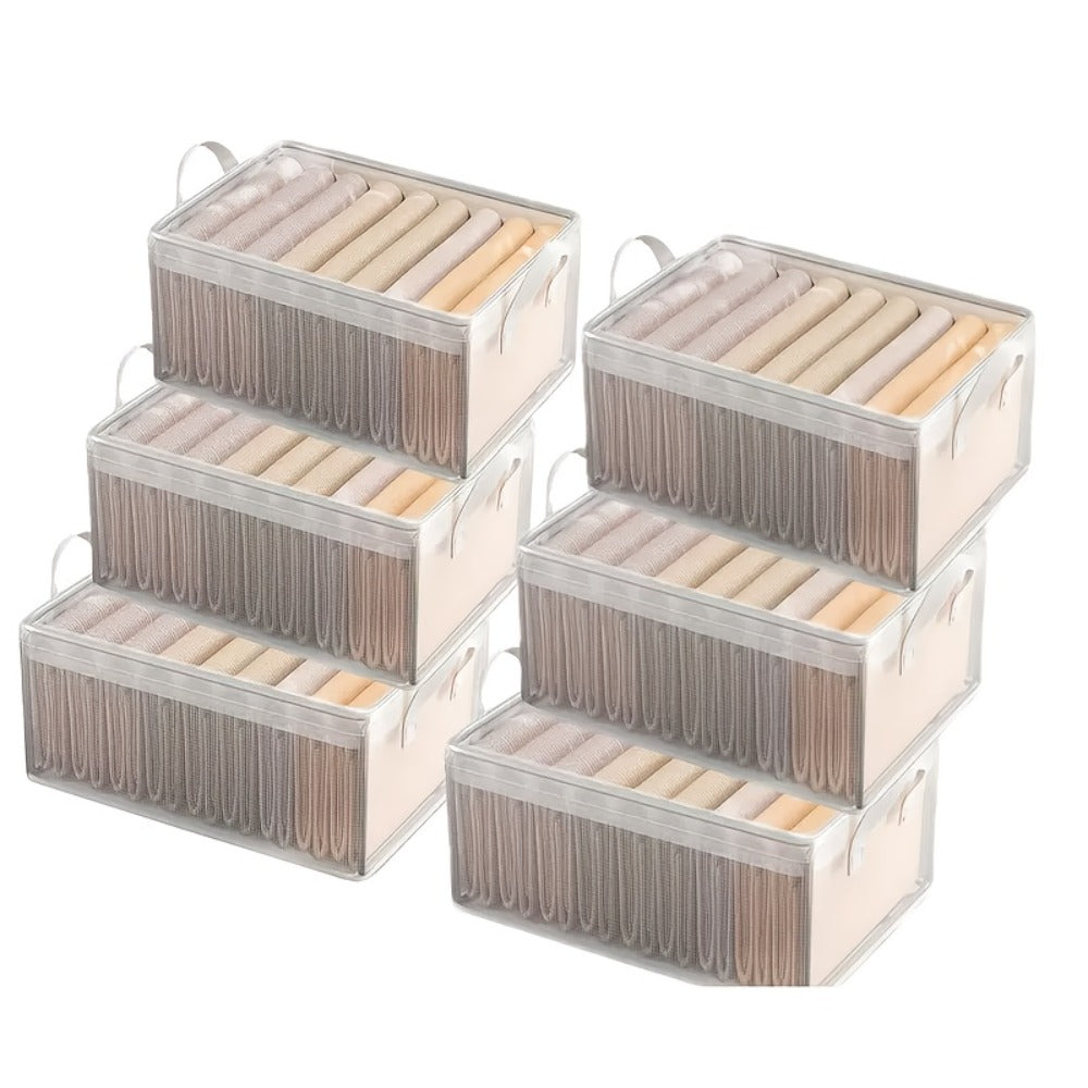 6pcs Foldable Storage Box with Steel Frame ¨C Transparent PVC Stackable Organizer for Clothes, Blankets & Cosmetics | Waterproof Under Bed Storage