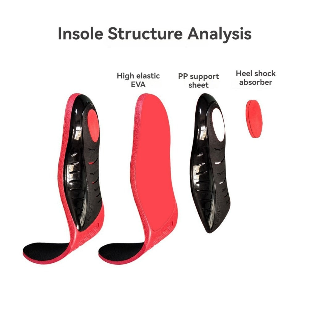 Athletic Insoles EVA Arch Support ¨C Shock Absorbing, 210+ Lbs Load Capacity, Red & Black Design for Running, Hiking, Work Boots & Sneakers