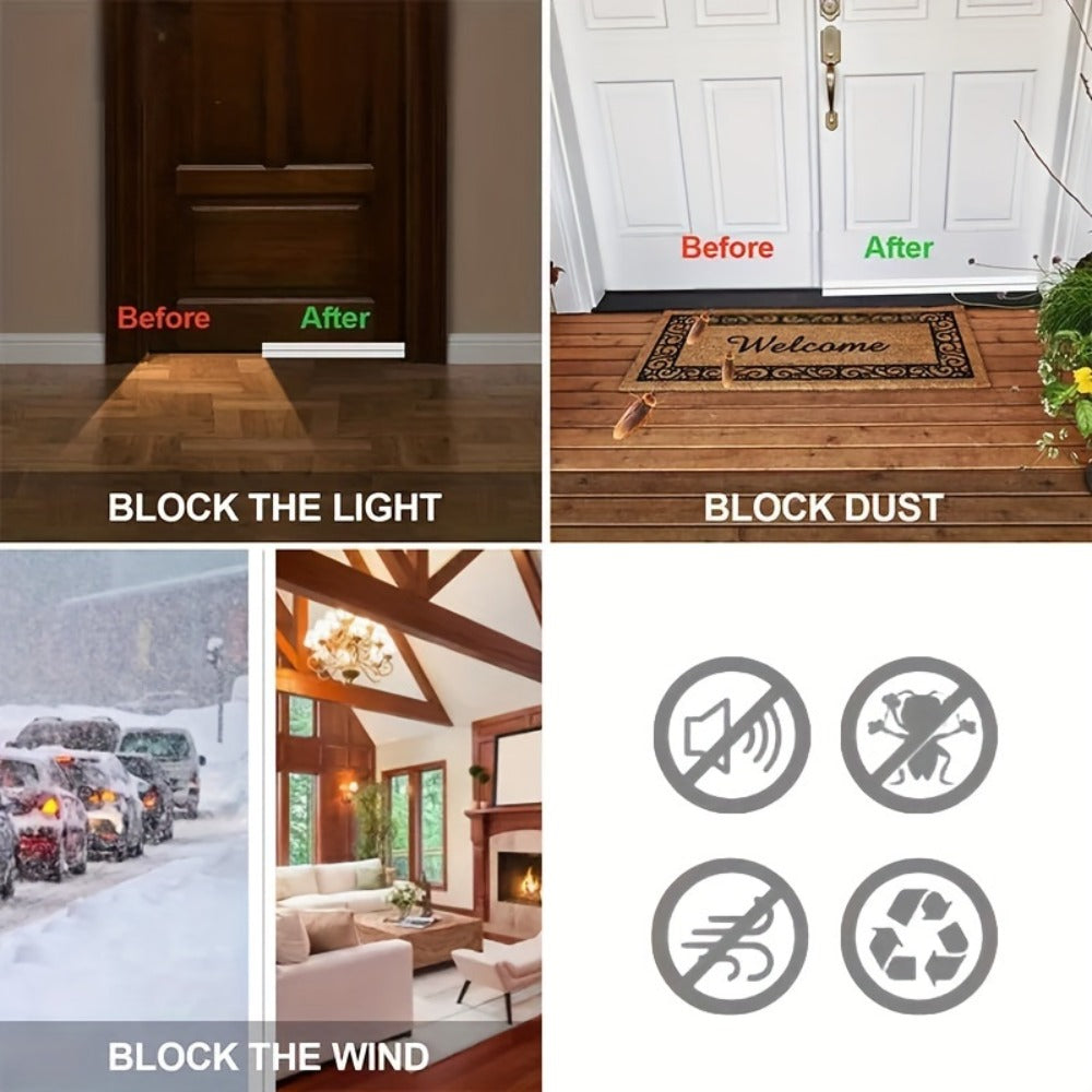 Door Draft Stopper 2pcs Silicone Weather Stripping 37¡± Under Door Seal Strip with Strong Adhesive ¨C Noise Reduction, Energy Saving, Easy Install for Interior & Exterior Doors, Brown & Black